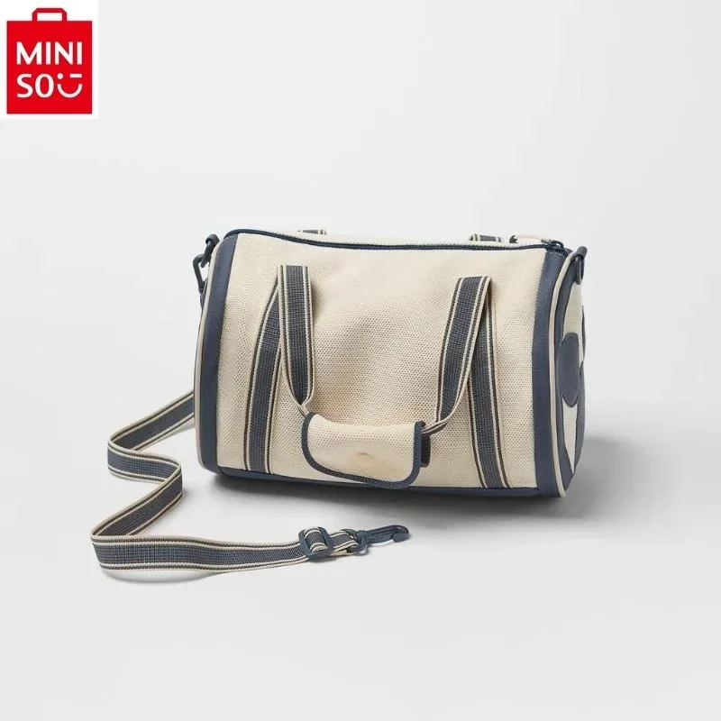 MINISO Disney Mickey High Quality Canvas Lightweight Cylinder Crossbody Bag Fashion Women's Large Capacity Storage Handbag
