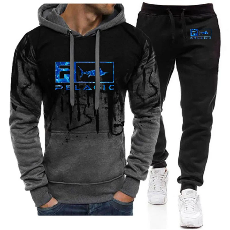 Pelagic Fishing Logo 2023 New Men's Fashion Printing Gradient Colour Tracksuit Cotton Hoodies Leisure Sweatshirt Sweatpants Suit
