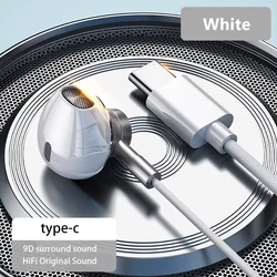Wired HiFi USB - C 3.5mm Earphones with Bass & Volume Control (White Type - c)