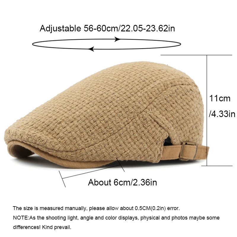 Autumn Flat Peaked Cap For Men Solid Knit Beret Hat Women Retro Newsboy Ivy Herringbone Beret Cabbie Forward Hat Adjustable