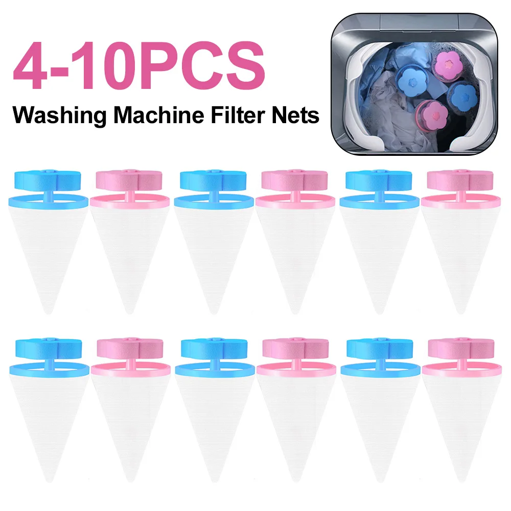 Laundry Hair Catcher 4-10pc Washing Machine Hair Filter Bag Floating Lint Hair Catcher Pet Remove Dirt Collection Pouch Household Lint Mesh Bag