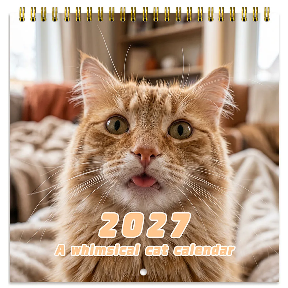Whimsical Cat-Themed Wall Calendar - Spiral Bound Monthly Planner & Decor Gift