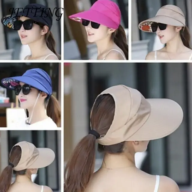 Summer Sun Protection Folding Sun Hat For Women Wide Brim Cap Ladies Girl Holiday UV Protection Sun Hat Beach Packable Visor Hat 1