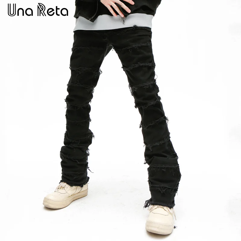 

Una Reta Streetwear Jeans Retro New Men's Clothing Hip Hop Fringe Design Denim Pants Harajuku Trousers Slim Black Jeans