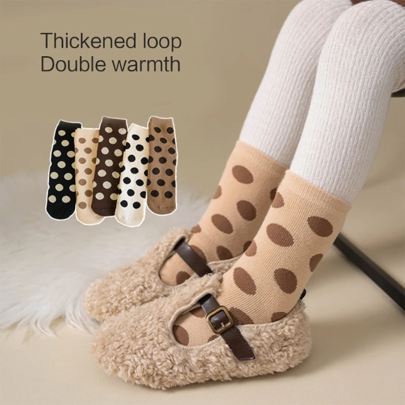 

Kids Thickened Loop Socks Retro Round Dots Warm Socks Autumn Winter Length Cotton Socks for Boys Girls 3-10T