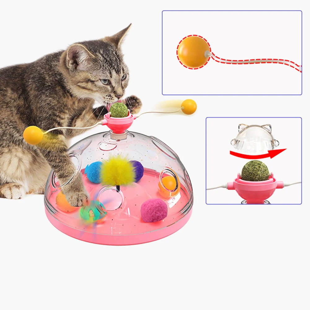 

New Cat Puzzle Toys Indoor for Kitten Interactive Games Spinning Track Balls&Feather Teaser Toy Stimulation Brain Treasure Chest