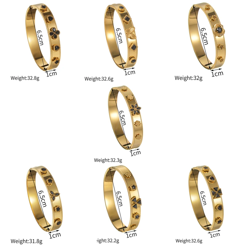 Nextvance 2024 New 18K Gold Plated Bangles With White Black Zircon Stainless Steel For Women High-End Christmas Jewelry Gifts 6