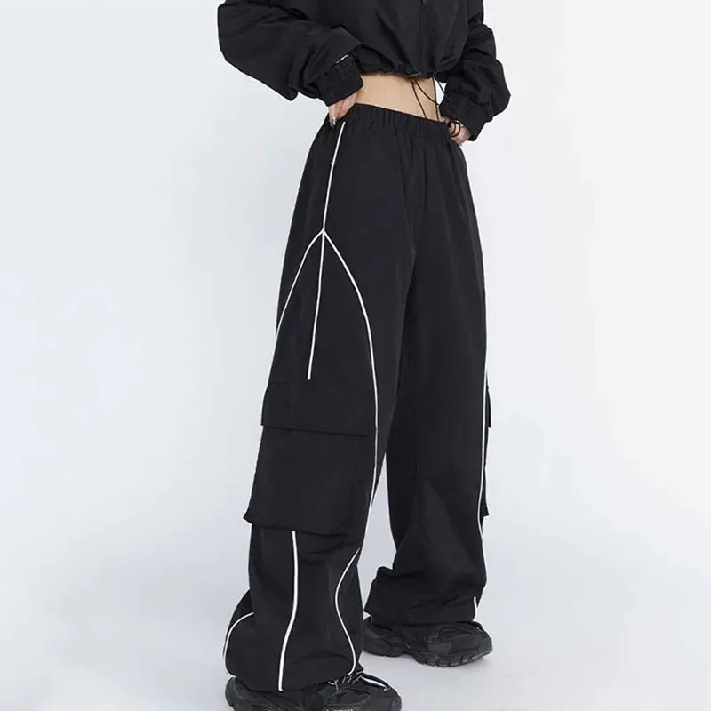 

Lucyever Women Black Baggy Cargo Pants 2023 Summer Streetwear Hip Hop Parachute Pants Y2K Harajuku High Waist Wide Leg Trousers