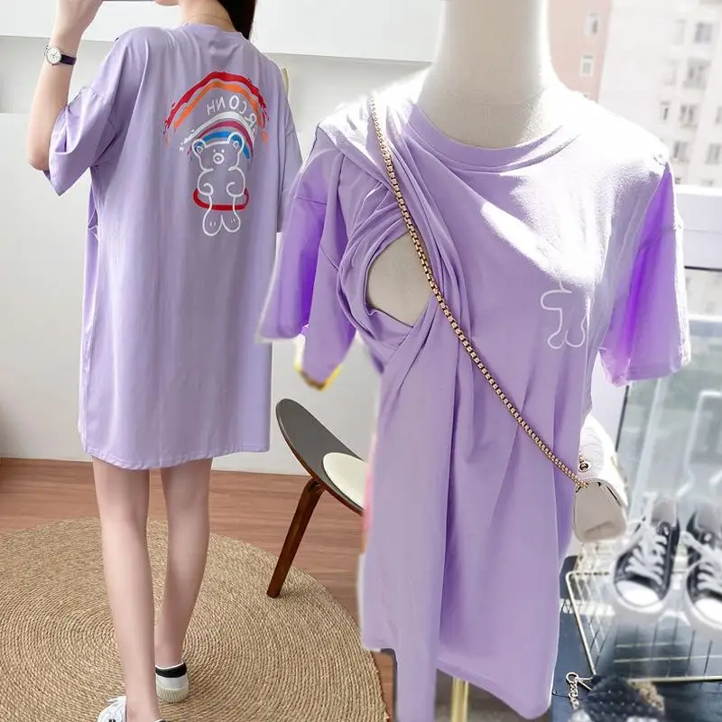 Maternity Tops Women's Comfy Short Sleeve Nursing Tunic Top for Breastfeeding T-Shirt Pregnant Pregnancy Womens Clothing Mom Tee 2