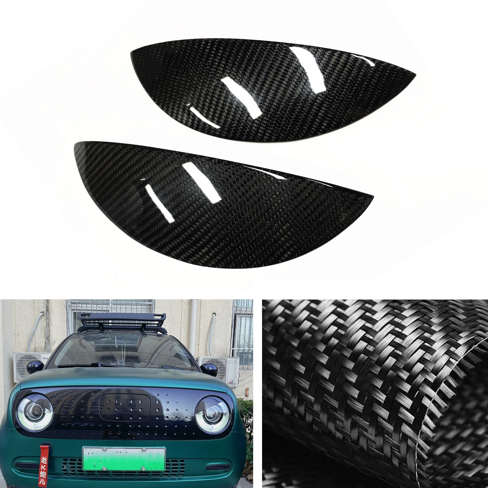 

Carbon Fiber Car Front Headlight Eyebrow Headlamp Eyelid Sticker Head Light Lamp Trim Cover Brow Strip For ORA R1 2018-2022