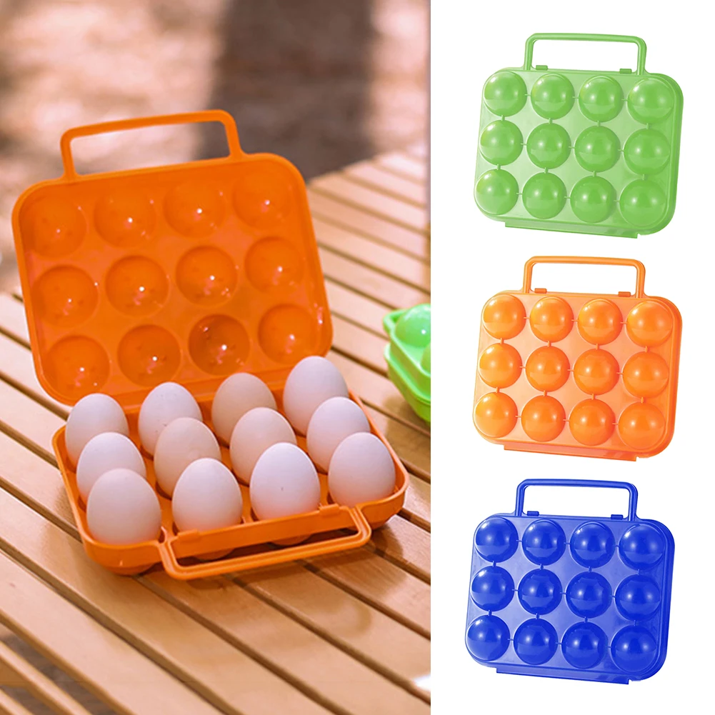 12 Grid Egg Container Portable Outdoor Eggs Carrier Protection Box Plastic with Handle Shockproof for Picnic Hiking Travel