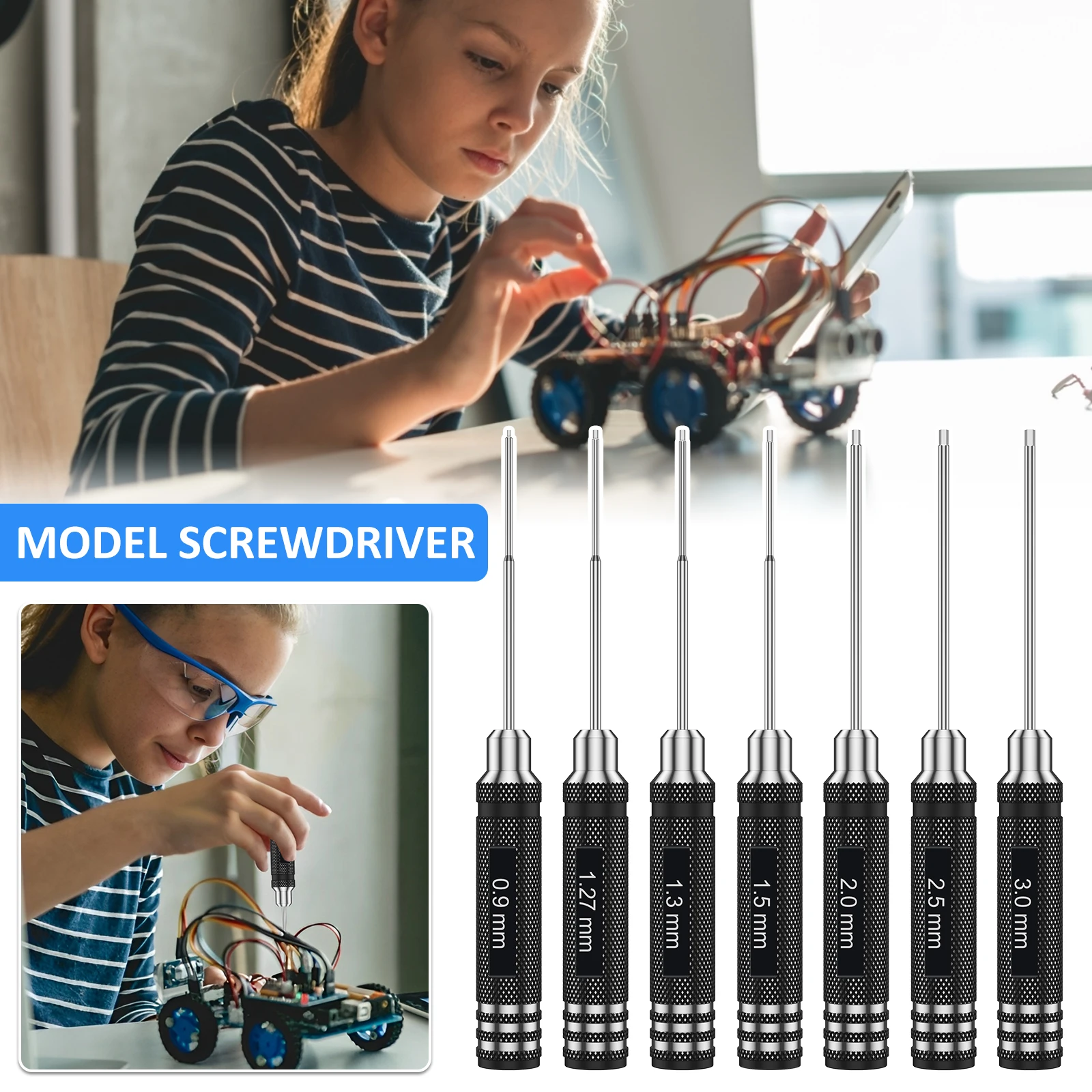 Clé douille du kit tournevis hexagonaux RC, utilisée pour serrer les écrous sur les voitures télécommandées.