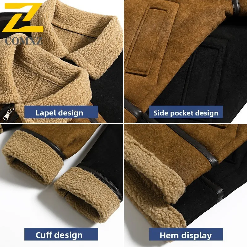 Men's Suede Fleece Jacket Winter Windproof Padded Coat Sports Bomber Style Waterproof Thermal Lined Shearling Outdoor Casual2025