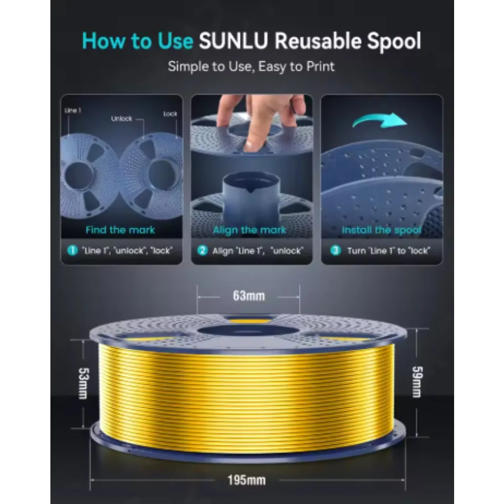 SUNLU 실크 PLA 필라멘트 1.75mm ±0.02mm 1KG 부드럽고 광택 있는 질감, 높은 인성, FDM 3D 프린터용 PLA Plus보다 우수함