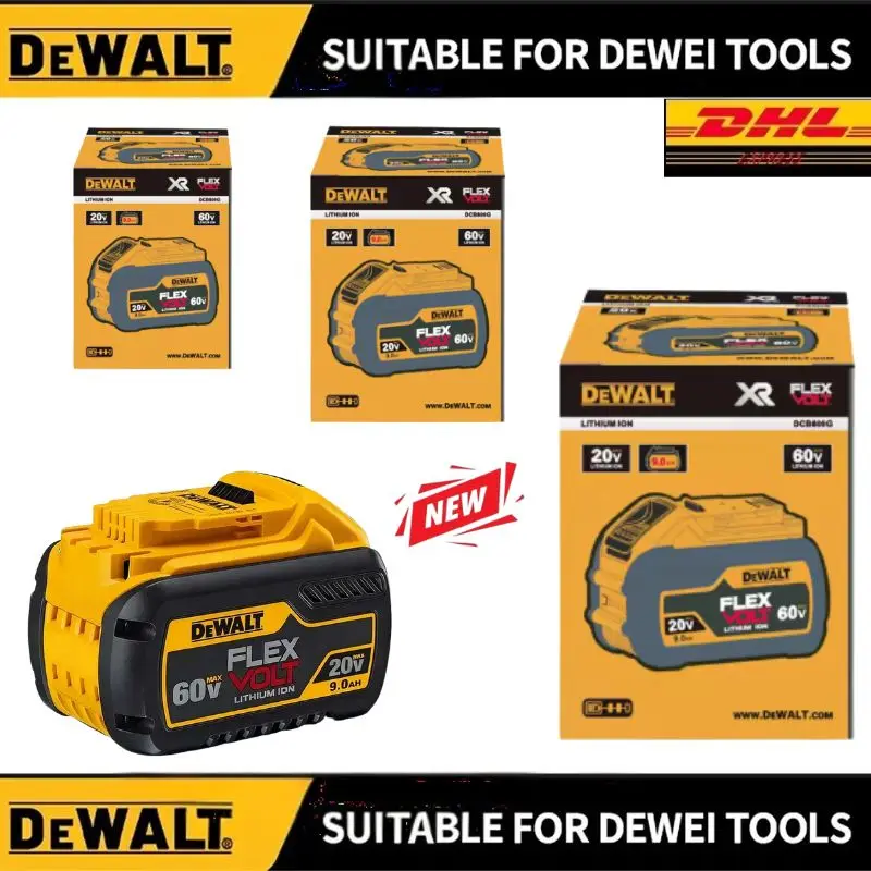 디월트 100% 정품 배터리 20V/60V 6Ah 9Ah MAX FlexVolt (DCB606, DCB205, DCB206, DCB209, DCB182 호환) 충전기 포함