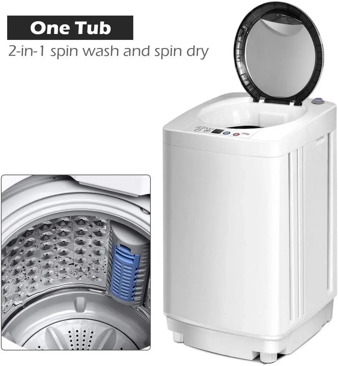 Portable Washing Machine, Full Automatic Washer and Dryer Combo, with Built-in Pump Drain 8 LBS Capacity Compact Laundry 4