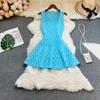 YuooMuoo Brand Fashion A-line Short Women Dress Elegant Y2K Geometric Knitted Summer Dress Female Harajuku Black Party Vestidos