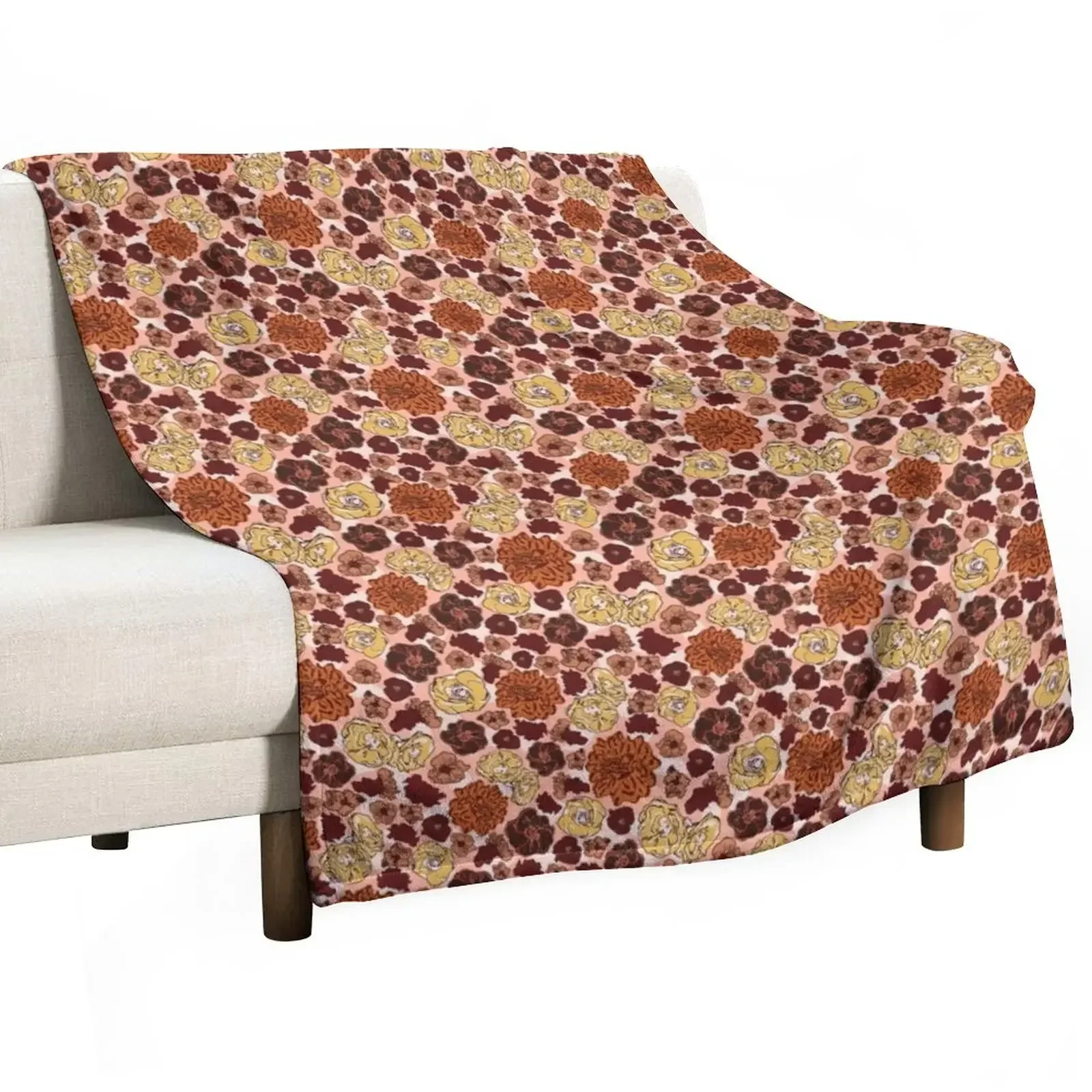 

English Garden - Peach Throw Blanket Heavy Vintage Sofa Blankets