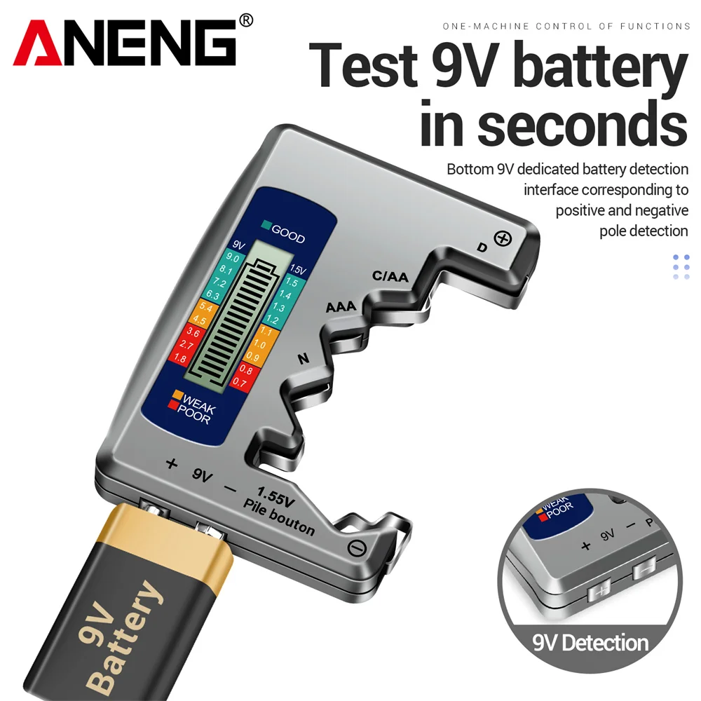 ANENG BT Digital Battery Tester C AA AAA D N 9V 1.55V Button Cell Battery LCD Display Capacity Check Detector Capacitance