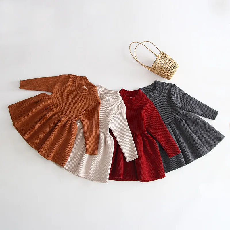 Fashionable Princess Knitted Woolen Dress Baby Long sleeved Dress