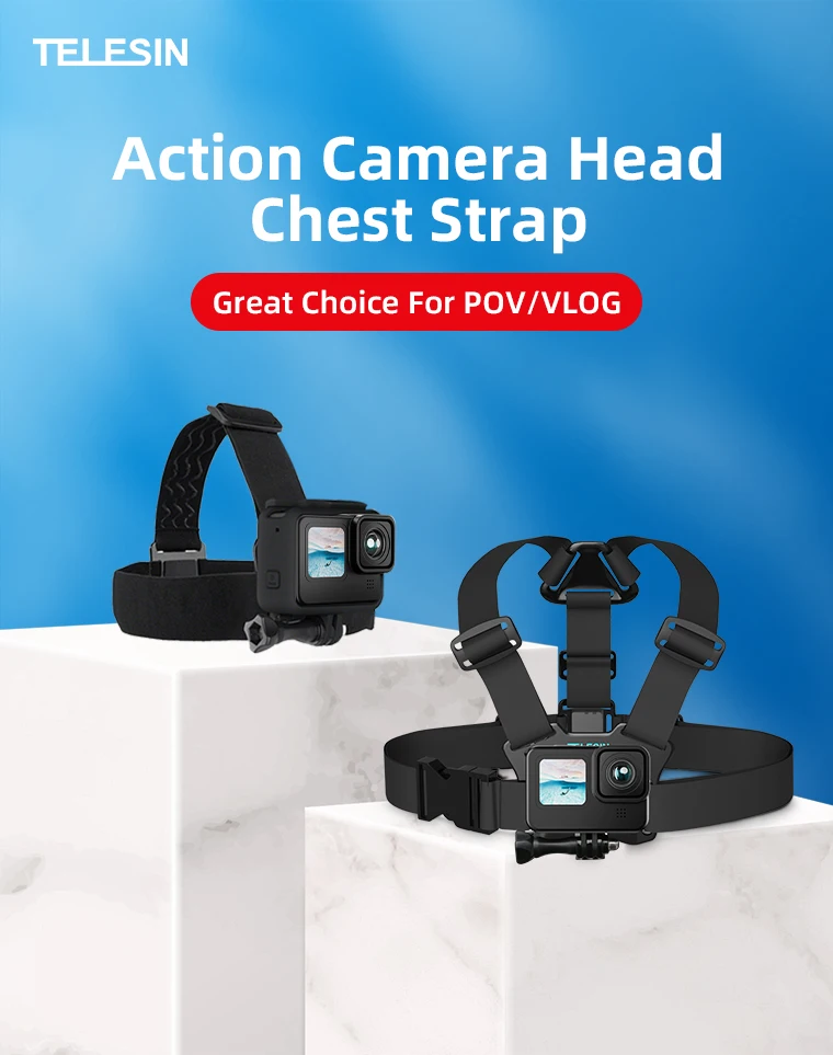TELESIN Action Camera Head Strap Chest Belt Mount Mount For GoPro Hero 11 10 9 8