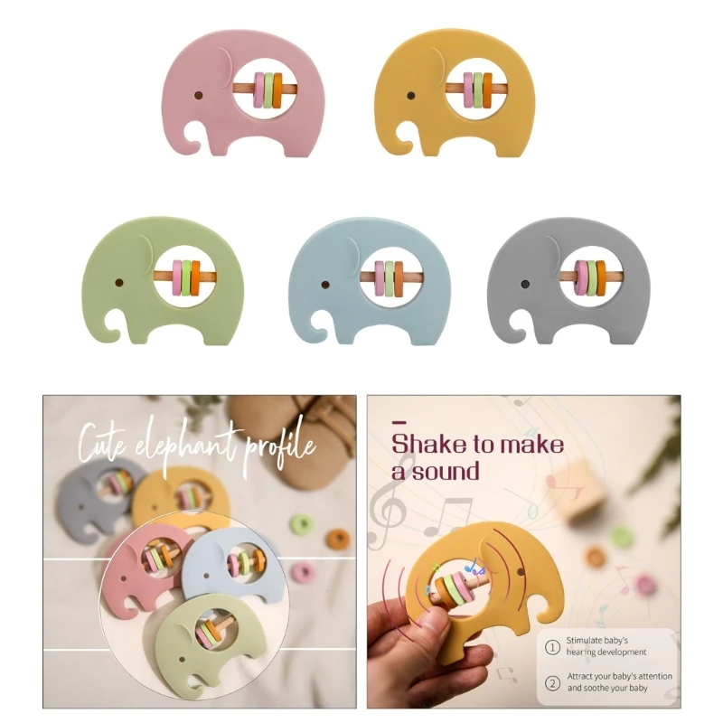 Elephant Rattle Teether for Baby BPA Free Teething Handbell Chewing Bracelet Toy for Toddler  Free Infant Chew Toy G99C