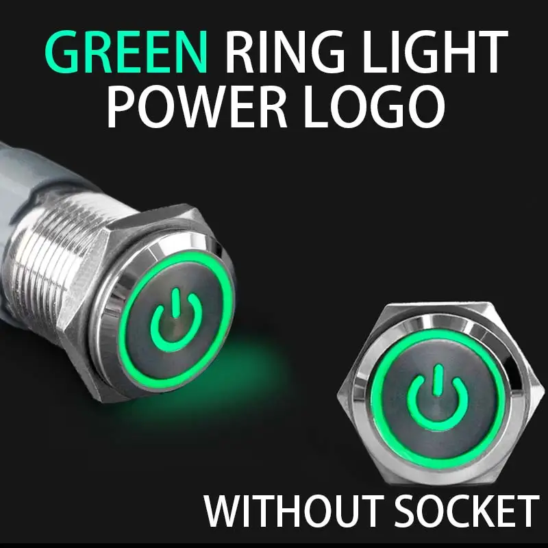 12 16 19 22mm With Wire Waterproof Metal Push Button Switch  LED Ring/Power Light Momentary Latching   5/12/24/220V silver1NO1NC - Image 15