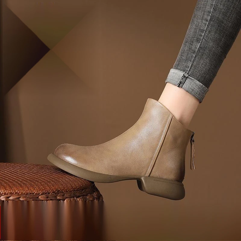 【Tout cuir de vache】 Bottes courtes western en cuir véritable pour femme, automne-hiver 2023. Semelles souples, fabrication artisanale._voghion.com