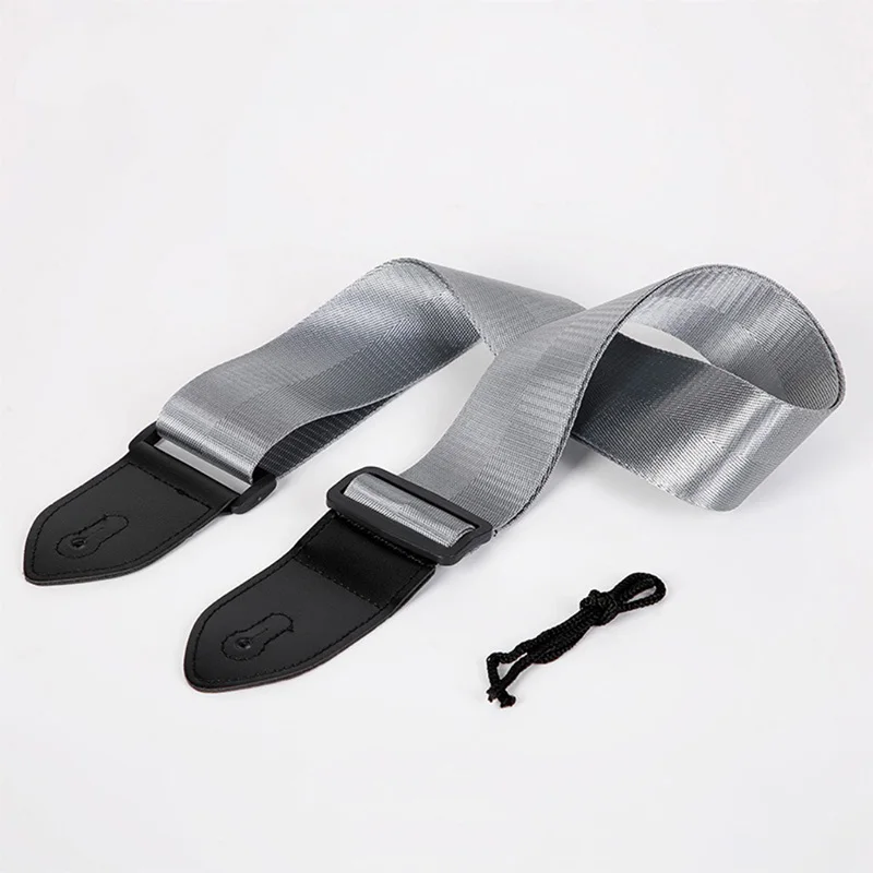 Solid-colored Adjustable Guitar Strap with PU Leather Ends - Suitable for Electric, Acoustic, and Bass Guitars