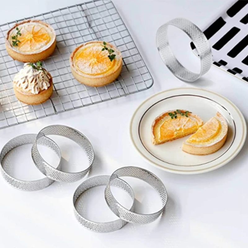 

16Pcs Stainless Steel Tart Ring, Heat-Resistant Perforated Cake Mousse Ring Round Double Rolled Tart Ring Metal Mold 6Cm