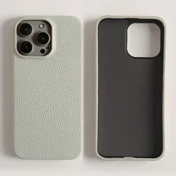 Luxury Full Grain Leather Shockproof Phone Case - Elegant Back Cover - iPhone 12 Pro Max (Grey 6311)