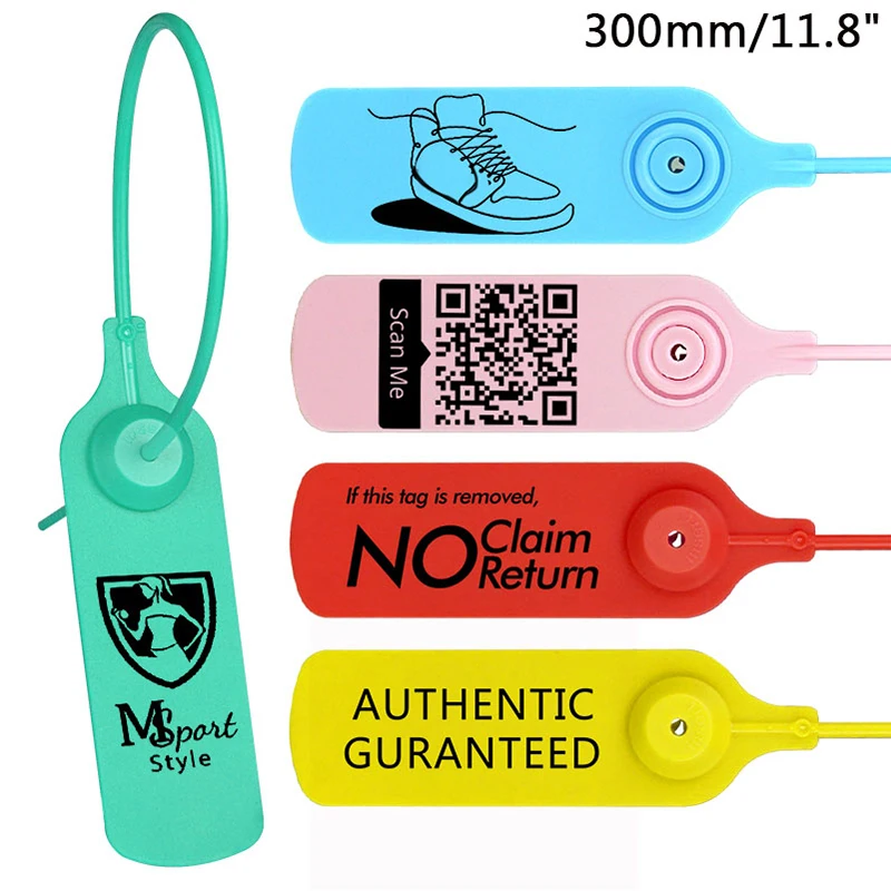 100X Sneaker Tag Plastic Disposable Seals Personalized Brand Printed Product Garment Shoes Clothes Hang Label 300mm