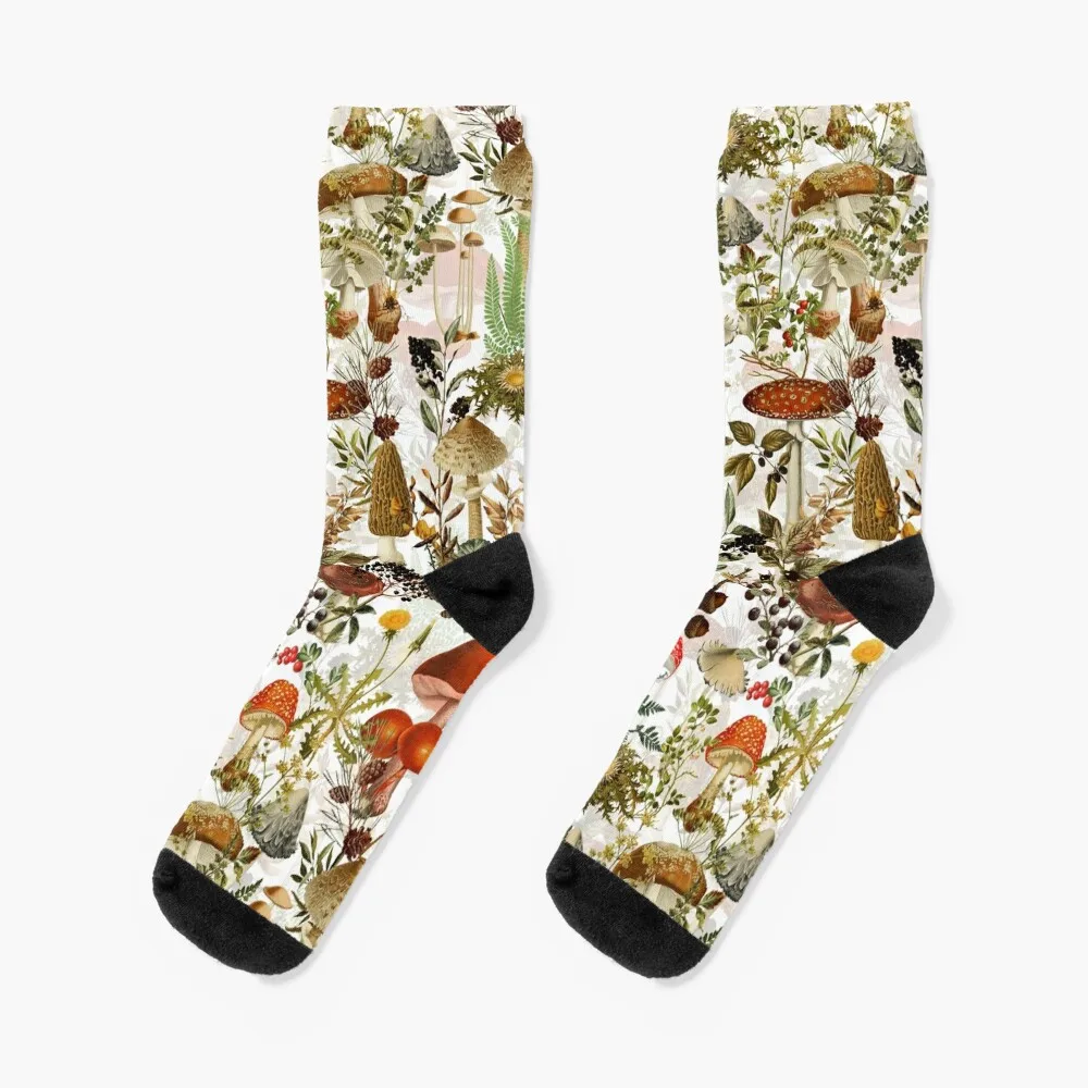 Vintage Mushrooms Forest Botanical Pattern - White Socks Hiking boots funny gifts Rugby Run Socks Girl Men's thunderbirds pattern socks non slip rugby stockings man girl s socks men s