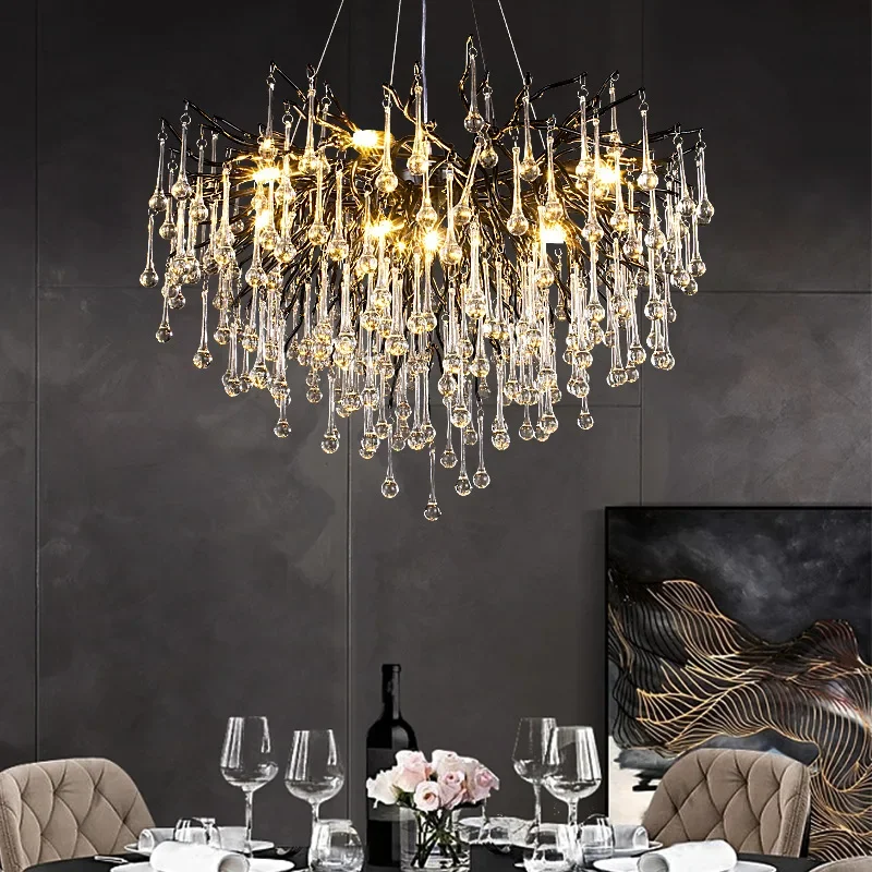 

Американские хрустальные люстры, черный/золотой/хром, потолочная лампа для гостиной, украшение для обеденного стола, овальный большой подвесной светильник