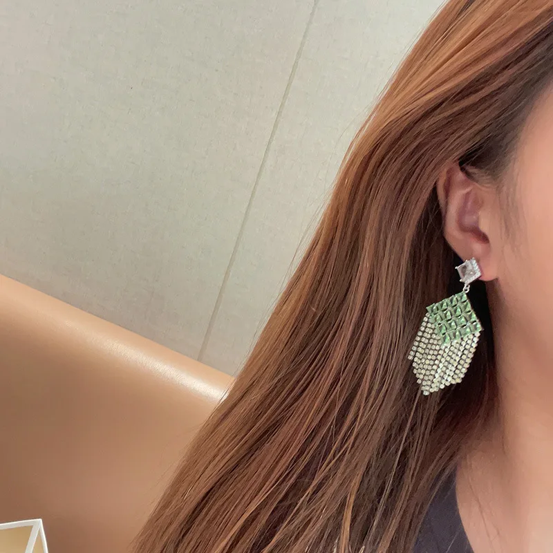 Bilincolor Square Zircon Tassel Earrings