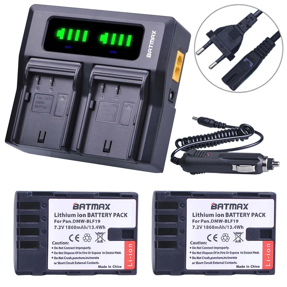 

Batmax 2Pcs DMW-BLF19 DMW BLF19 DMW-BLF19e Battery+LED Rapid Dual Charger for Panasonic Lumix GH3 GH4 GH5 DMW-BLF19PP
