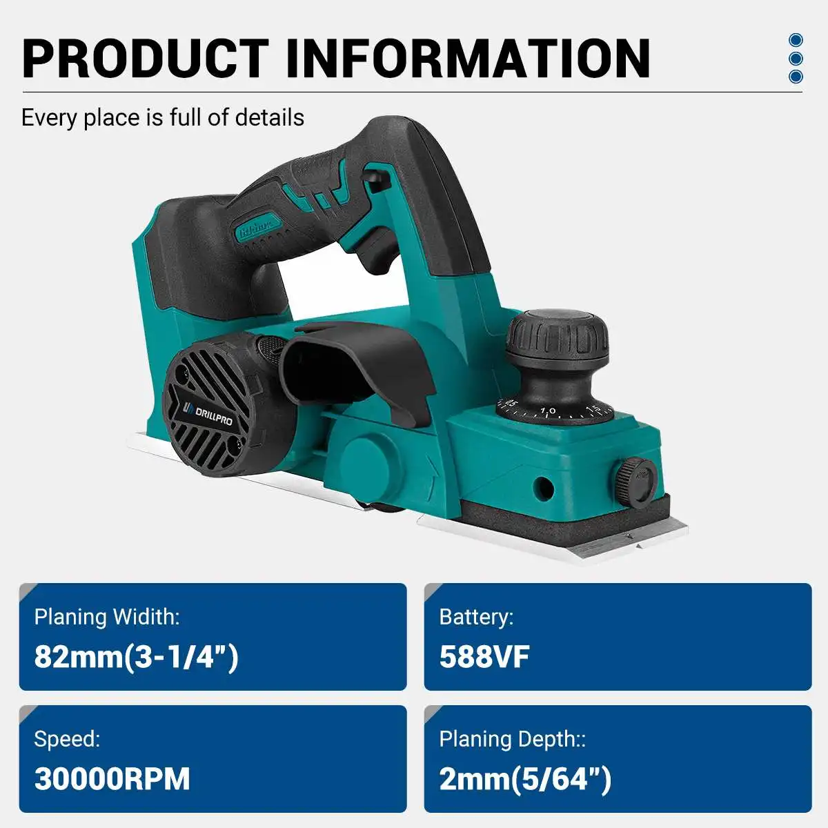 Drillpro 30000RPM Brushless Electric Planer Wireless Woodworking Machine Cordless Home DIY Cutting Power Tool For Makita Battery 3