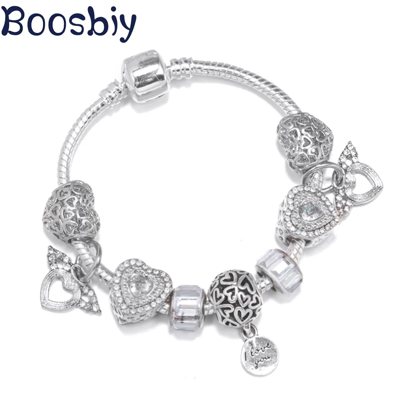 

Surrounded By Love Bead With Heart Pendent DIY Charm Bracelet Brand Chain Jewelry For Women To Making Gift New Desgin