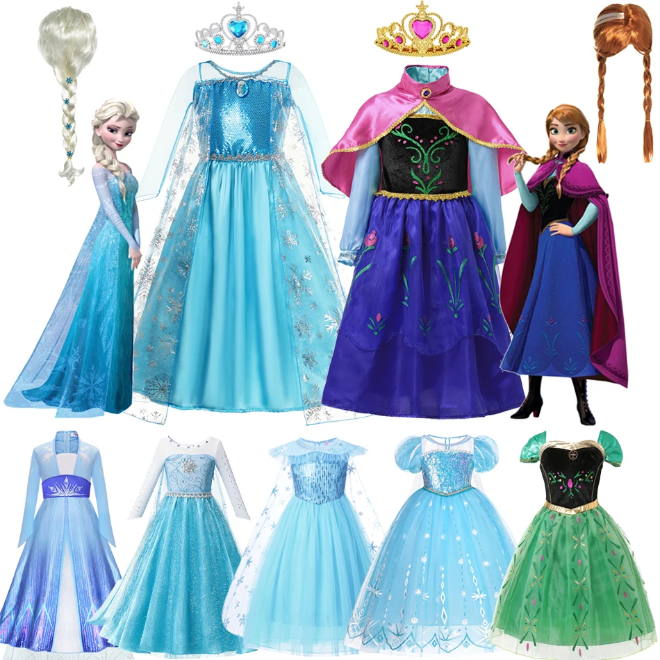 

Disney Girls Frozen Elsa Anna Princess Dress Kids Snow Queen Costumes For Girls Carnival Party Prom Gown Robe Cosplay Clothing