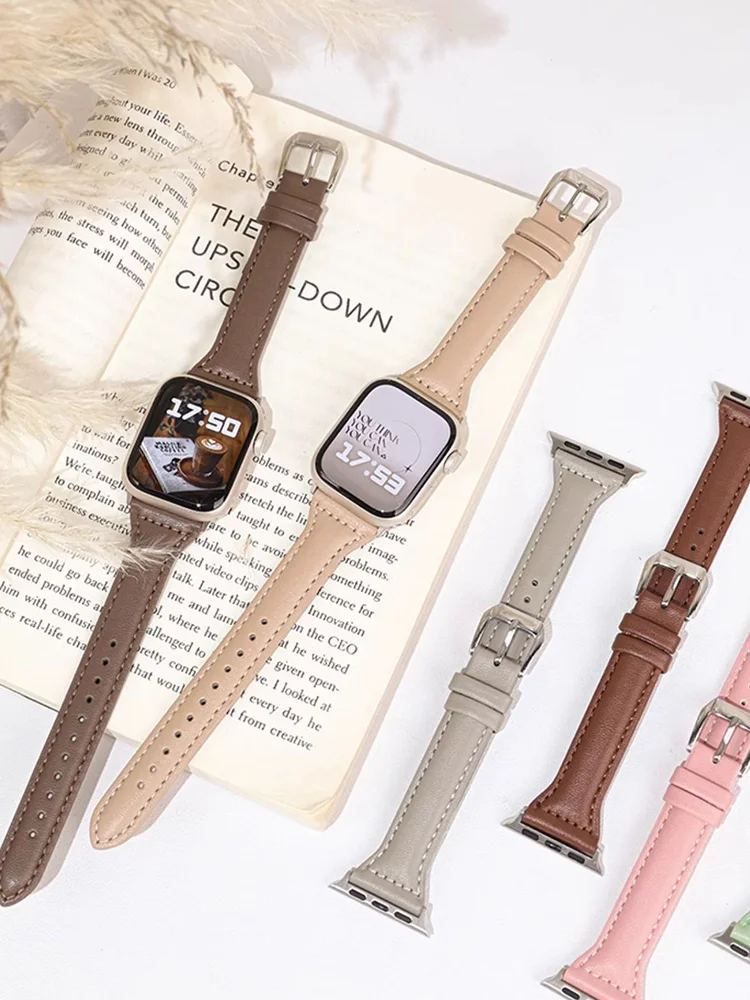 Schlankes Lederarmband für Apple Watch Band 41 mm 40 mm 38 mm 49 mm 46 mm 42 mm 44 mm Armbandschlaufe Apple Watch 8 45 mm 10 46 mm 9/7/se/3/4 6 – Detail 2