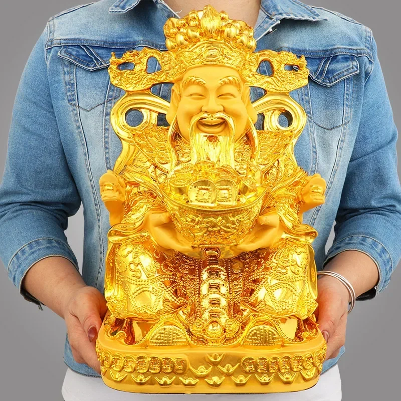 

Gold God of Wealth Lucky Fengshui Resin Statue Home Decor Entrance Living Room Decorations Crafts Figurine Statue Sculpture