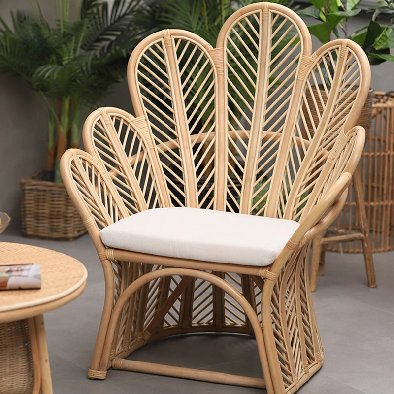 

Nordic Designer Rattan Living Room Chairs Home Backrest Sofa Chair Home Furniture Creative Retro Balcony Leisure Single Armchair