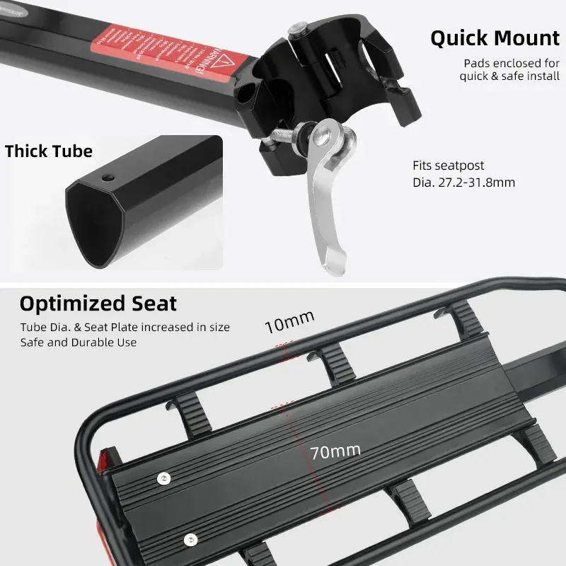Bicycle Luggage Carrier Cargo Rear Rack Shelf Cycling Bag Stand Holder Trunk Fit 20-29'' Mtb & 4.0'' Fat Bike