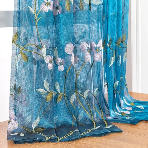 

BILEEHOME Embroidered Floral Tulle Curtain for Window Curtains for Living Room the Bedroom Pastoral Tulle Curtains Drapes