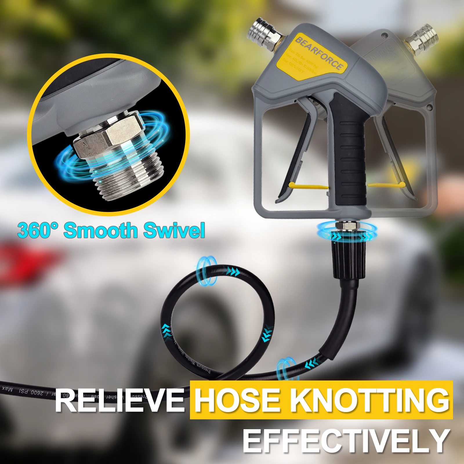 베어포스 고압세척기 스프레이 워터건 (M22-14mm 입구 수형 스위블 및 1/4인치 퀵 커넥터 포함, 노즐, 워터건, 폼 캐논용)