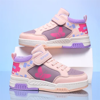 Autumn Pink Skateboard Shoes Kids Trainers High Top Casual Sneakers For Girls Boys Comfortable Leather Children's Sports Shoes