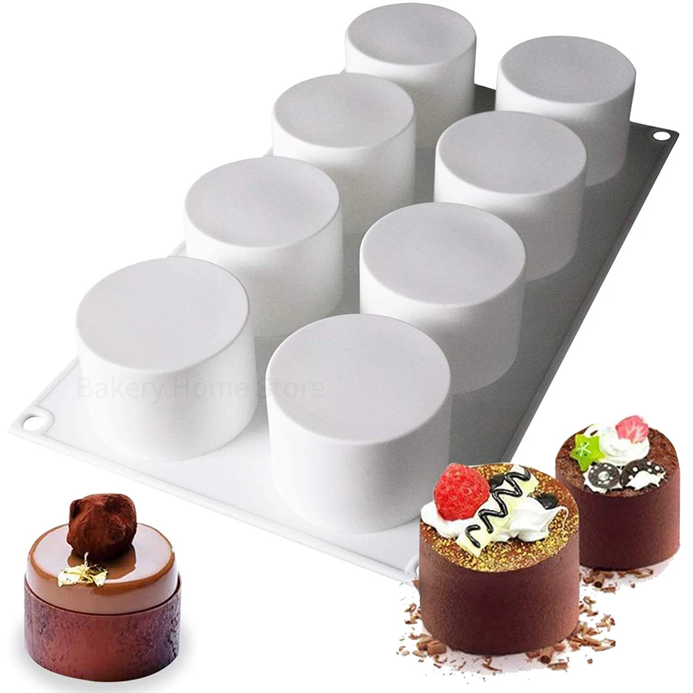 

8 Cavity Tall Cylinder Silicone Molds 3D Cube Cake Design French Dessert Mousse Muffin Mold Ice Cream Cake Decoration Tools
