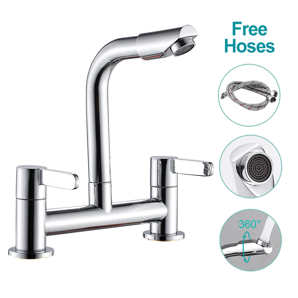 Brass Luxury Kitchen Tap Dual Handle Hot Cold Water Mixer
