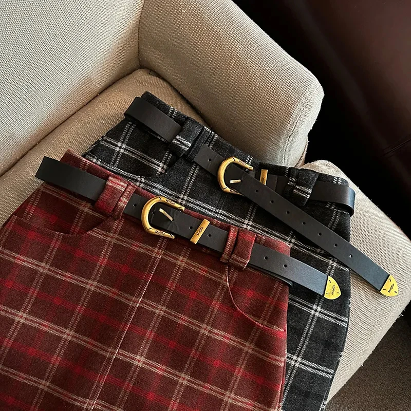 Lace Patchwork Plaid Mini Skirts Women Fall Winter High Waist No Belt Faux Wool Skirts Y2K Fashion Preppy All Match A Line Skirt