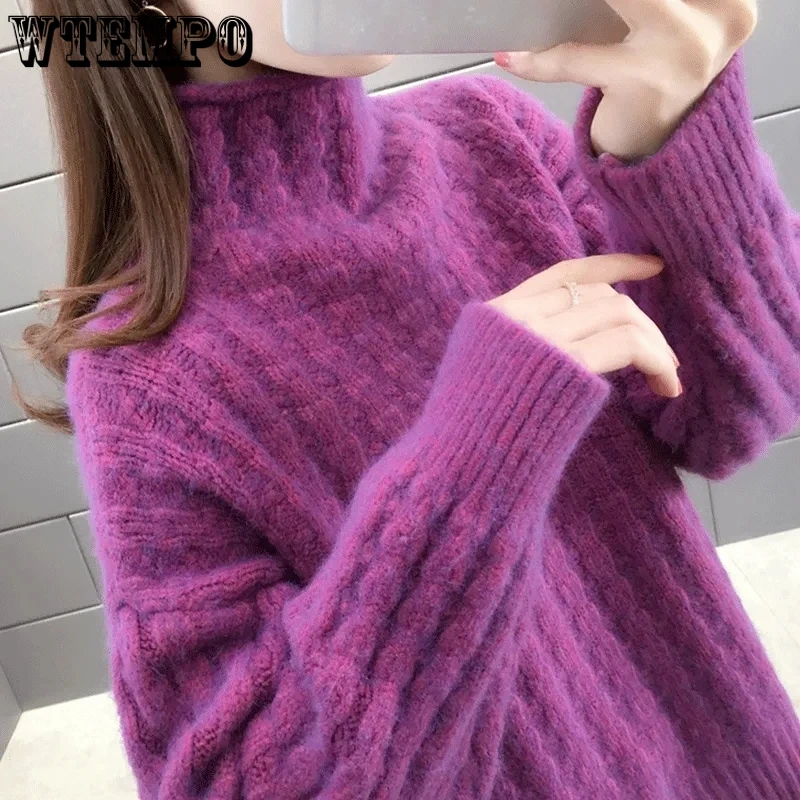 Women Turtleneck Sweater Y2K Autumn Winter Plus Size Loose Pullover Knitted  Jumper Lady Oversized Purple Jumpers Wholesale - AliExpress
